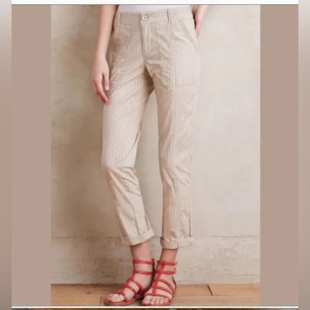 Anthropologie Hei Hei cream pinstripe pants size 28
